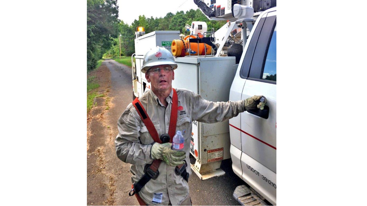 Entergy Linemen Jimmy Hutchison helped crews restore power in Warren.
